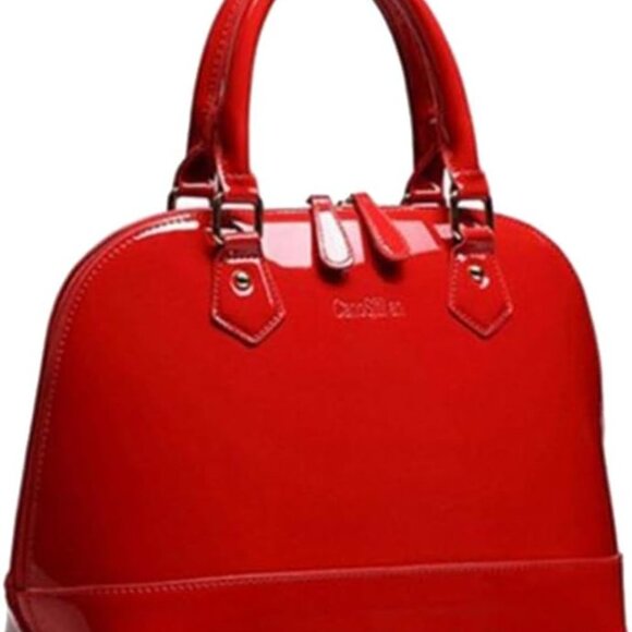 Women's Patent Leather Handbag Multi-Pocket Shoulder Bag Red Elegant - Picture 1 of 7